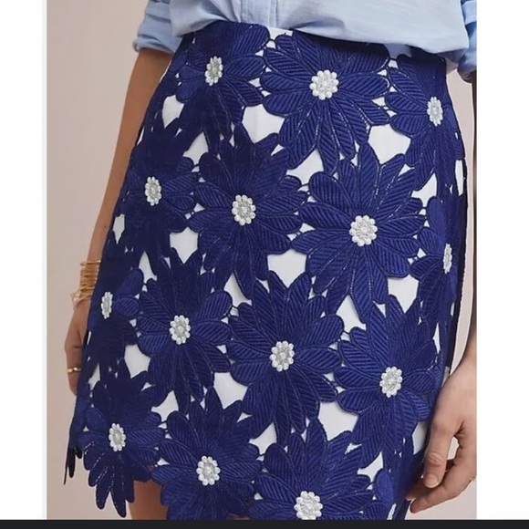 Hutch Anthropologie blue and white motif lace pencil skirt size 6 NWT - Picture 1 of 4